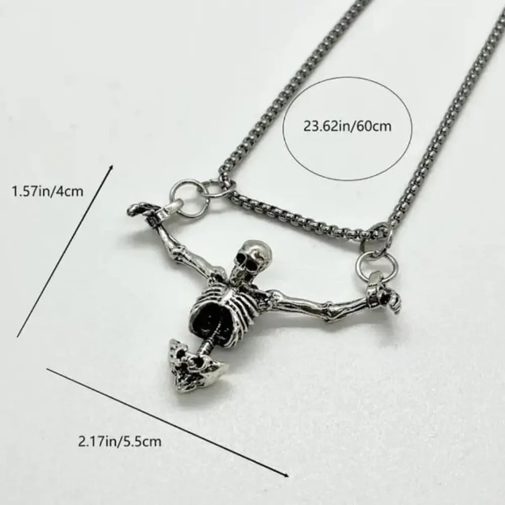 Skeleton Necklace Skull Crossbones Halloween Cosplay Punk Rock Gothic Jewelry
